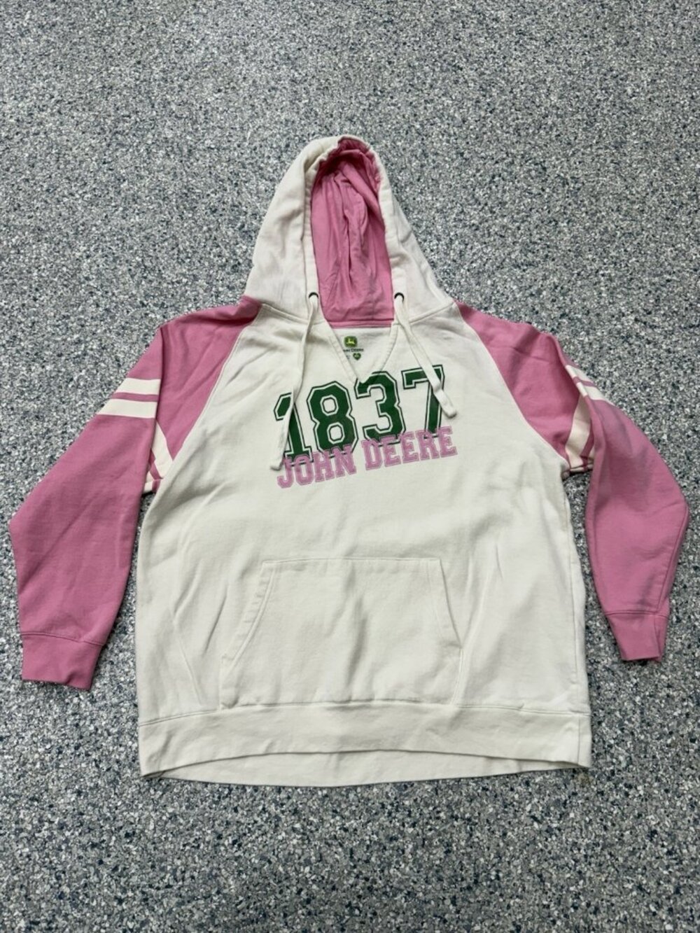 John Deere Tractor Women's Hoodie Sweatshirt Size 2XL White Pink Graphics